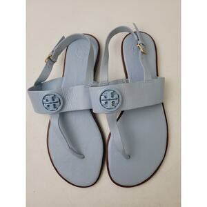 Tory Burch Benton Flat Thong Sandals Light Blue Leather Women's Sz 8.5